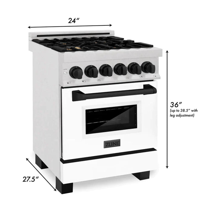 ZLINE Autograph Edition 24 in. Range with Gas Stove and Electric Oven in DuraSnow® with White Matte Door and Matte Black Accents