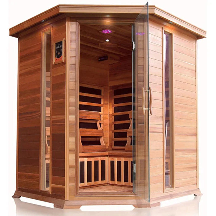 SunRay Bristol Bay 4 Person Corner Cedar Sauna with Carbon Heaters