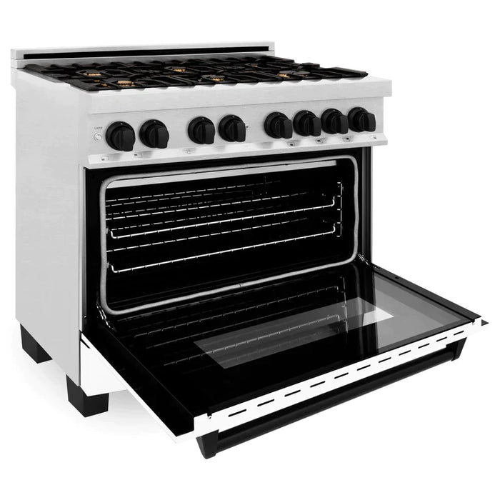 ZLINE Autograph Edition 36 in. 4.6 cu. ft. Range, Gas Stove/Electric Oven in DuraSnow® with White Matte Door, Matte Black Accents