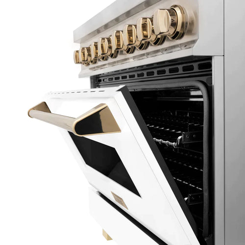ZLINE Autograph Edition 36 in. 4.6 cu. ft. Dual Fuel Range with Gas Stove/Electric Oven with White Matte Door and Gold Accents 6