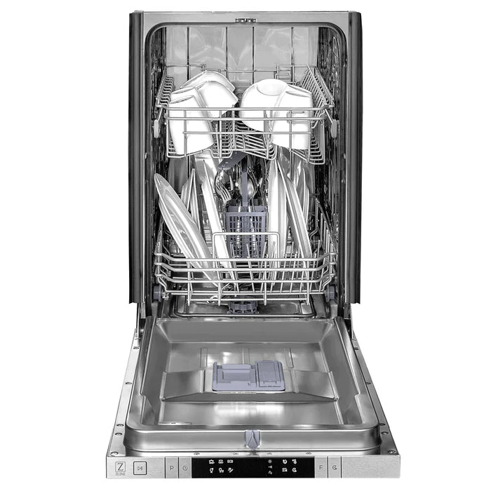 ZLINE 18 Inch Compact Black Stainless Steel Top Control Dishwasher with Stainless Steel Tub and Modern Style Handle