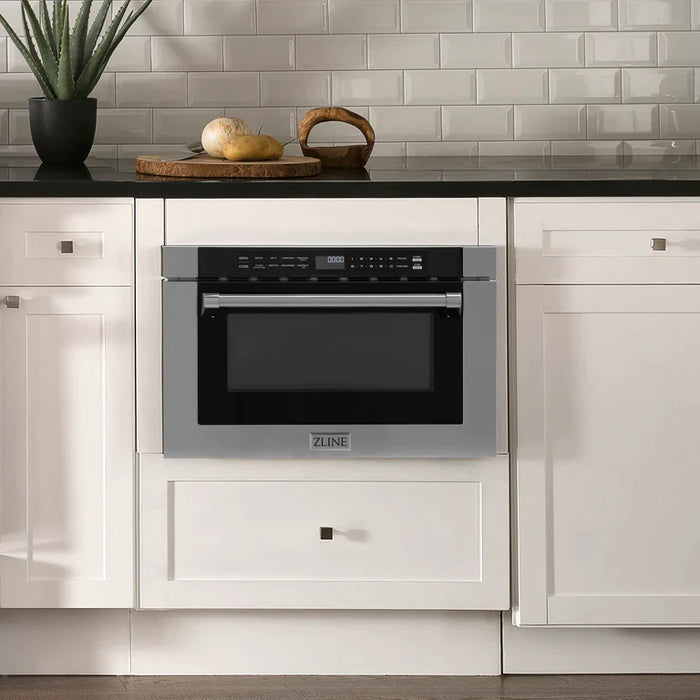 ZLINE 24 In. 1.2 cu. ft. Built-in Microwave Drawer with a Traditional Handle in Stainless Steel