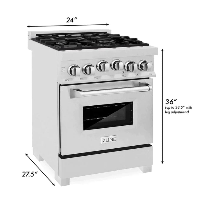 ZLINE 24 In. Professional Gas Range In Stainless Steel With DuraSnow® Stainless Steel Door