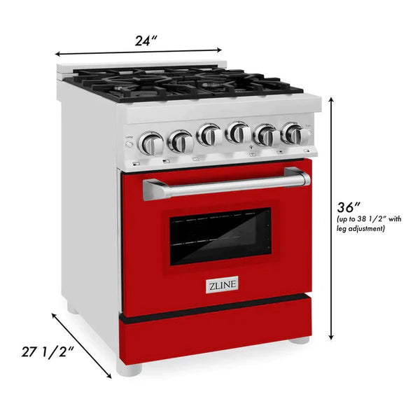 ZLINE 24 In. Professional Gas On Gas Range In Stainless Steel With Red Matte Door 4