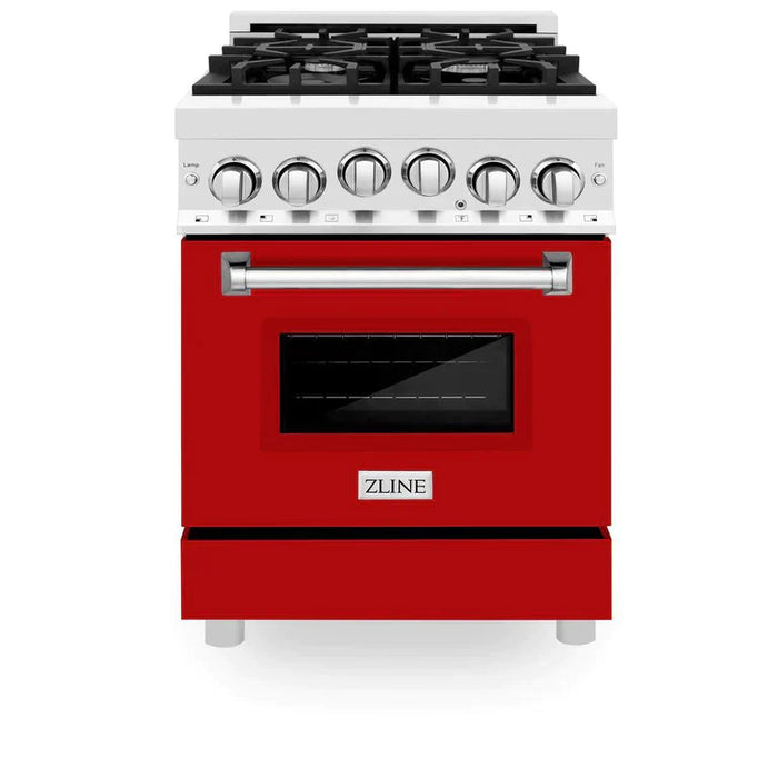 ZLINE 24 In. Professional Gas On Gas Range In Stainless Steel With Red Matte Door