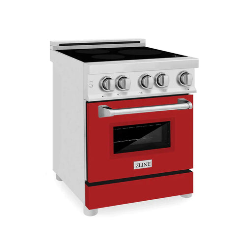ZLINE 24 Inch 2.8 cu. ft. Induction Range with a 3 Element Stove and Electric Oven in Red Gloss 6