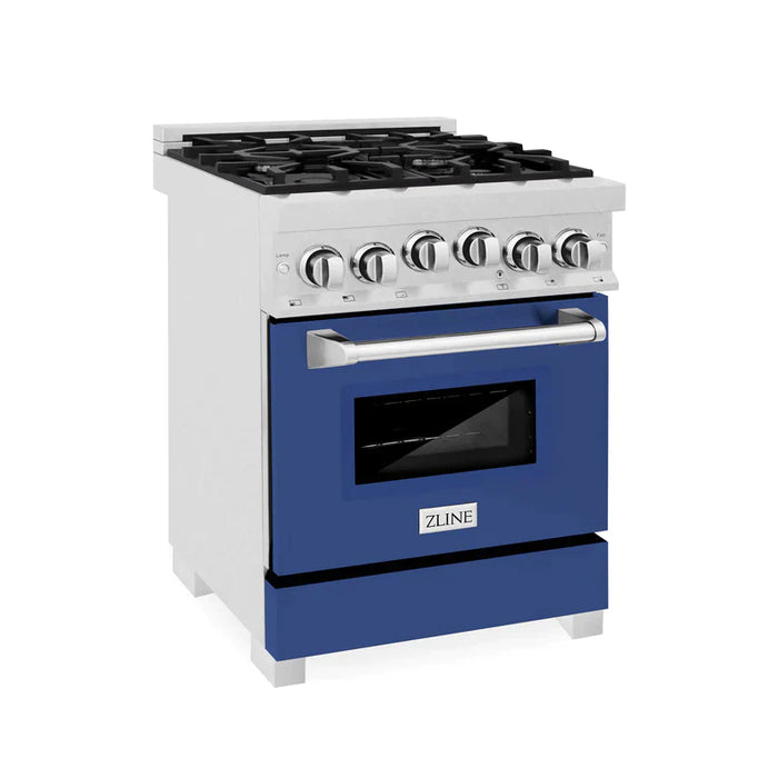 ZLINE 24 Inch Gas Range in DuraSnow® Stainless Steel and Blue Matte Door