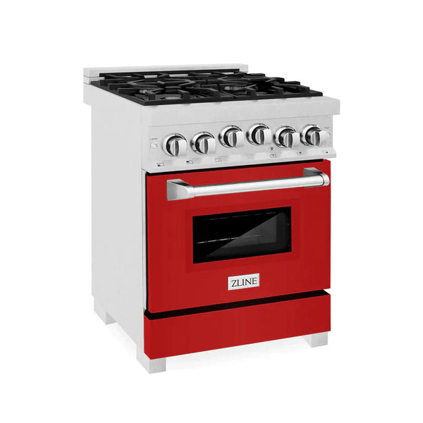 ZLINE 24 Inch 2.8 cu. ft. Range with Gas Stove and Gas Oven in DuraSnow® Stainless Steel and Red Matte Door 11