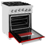 ZLINE 24 Inch 2.8 cu. ft. Range with Gas Stove and Gas Oven in DuraSnow® Stainless Steel and Red Matte Door1