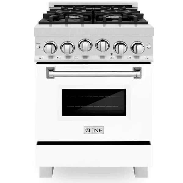 ZLINE 24 Inch 2.8 cu. ft. Range with Gas Stove and Gas Oven in DuraSnow® Stainless Steel and White Matte Door 6
