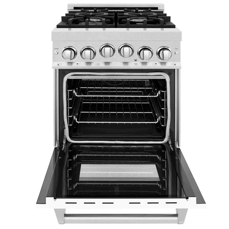 ZLINE 24 Inch 2.8 cu. ft. Range with Gas Stove and Gas Oven in DuraSnow® Stainless Steel and White Matte Door