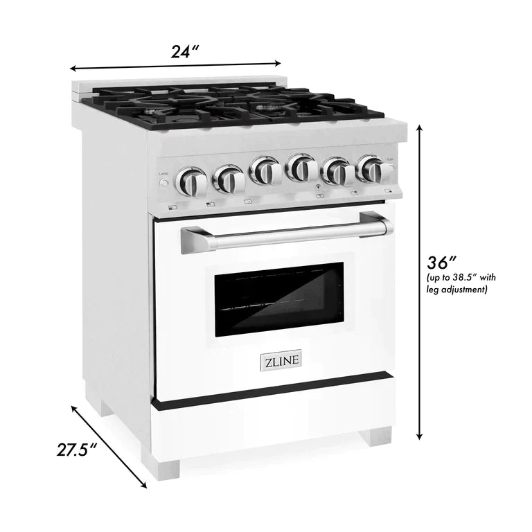 ZLINE 24 Inch 2.8 cu. ft. Range with Gas Stove and Gas Oven in DuraSnow® Stainless Steel and White Matte Door 5