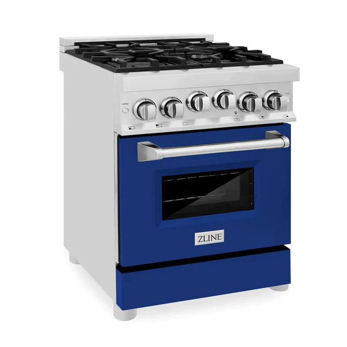 ZLINE 24 Inch 2.8 cu. ft. Range with Gas Stove and Gas Oven in Stainless Steel and Blue Gloss Door