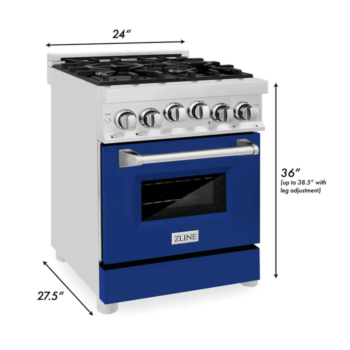 ZLINE 24 Inch 2.8 cu. ft. Range with Gas Stove and Gas Oven in Stainless Steel and Blue Gloss Door