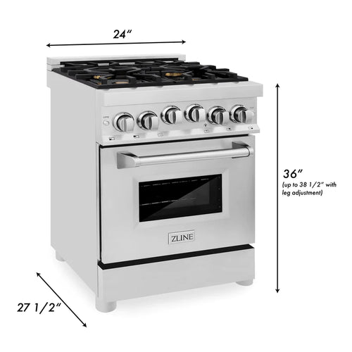 ZLINE 24 Inch 2.8 cu. ft. Range with Gas Stove and Gas Oven in Stainless Steel with Brass Burners 14
