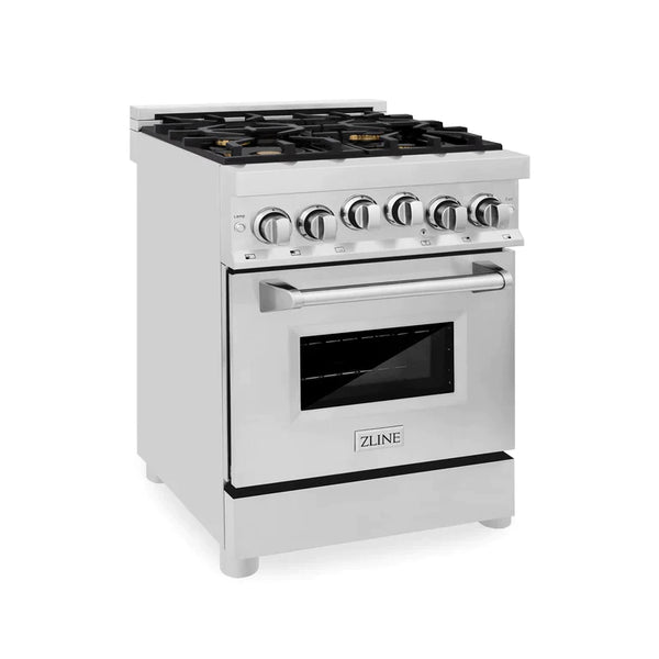 ZLINE 24 Inch 2.8 cu. ft. Range with Gas Stove and Gas Oven in Stainless Steel with Brass Burners 2