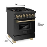 ZLINE 24 Inch Autograph Edition Gas Range in Black Stainless Steel with Champagne Bronze Accents2