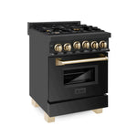 ZLINE 24 Inch Autograph Edition Gas Range in Black Stainless Steel with Gold Accents1