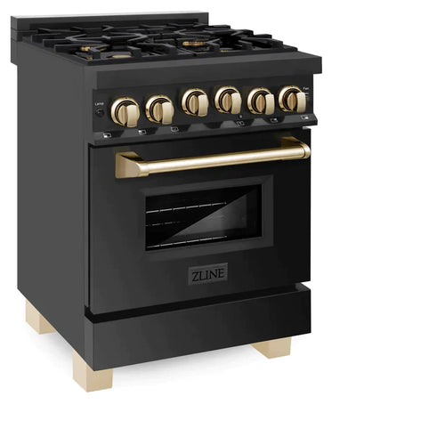 ZLINE 24 Inch Autograph Edition Gas Range in Black Stainless Steel with Gold Accents 4