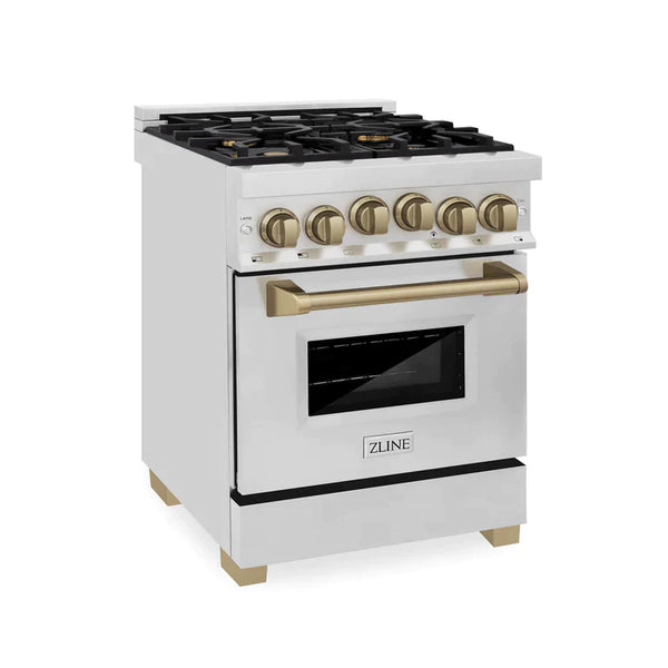 ZLINE 24 Inch Autograph Edition Gas Range in Stainless Steel with Champagne Bronze Accents 2