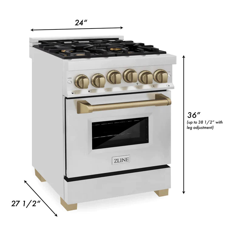 ZLINE 24 Inch Autograph Edition Gas Range in Stainless Steel with Champagne Bronze Accents