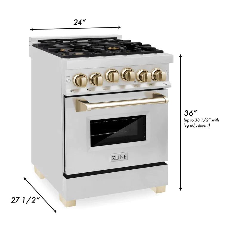 ZLINE 24 Inch Autograph Edition Gas Range in Stainless Steel with Gold Accents 7