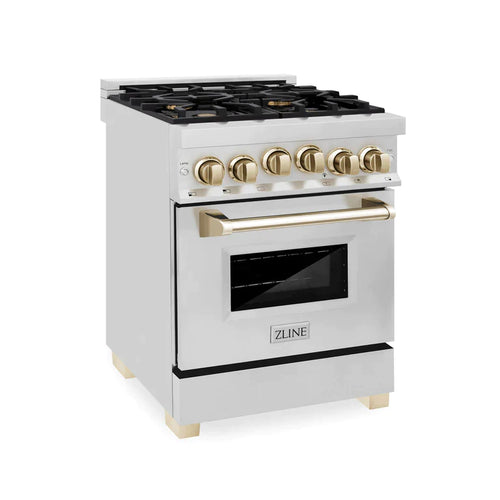 ZLINE 24 Inch Autograph Edition Gas Range in Stainless Steel with Gold Accents 2