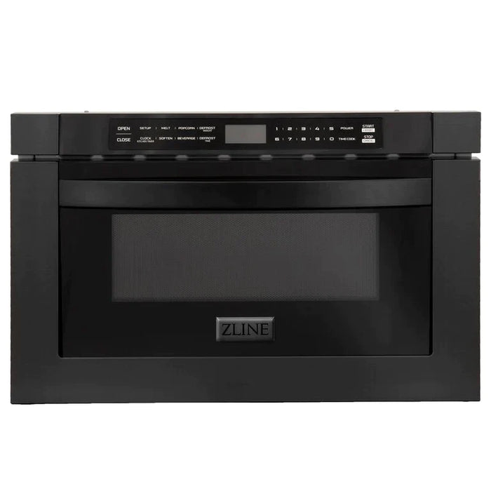 ZLINE 48" Kitchen Package with Black Stainless Steel Dual Fuel Range, Range Hood, Microwave Drawer and Dishwasher