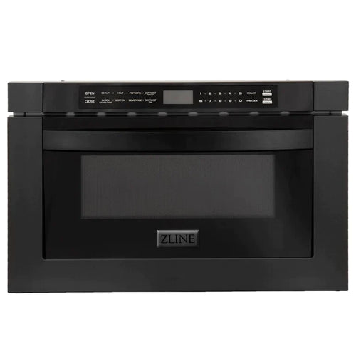 ZLINE Kitchen Package with Black Stainless Steel Refrigeration, 48" Gas Range, 48" Range Hood, Microwave Drawer, and 24" Tall Tub Dishwasher 12