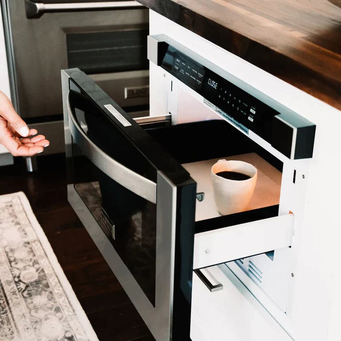 ZLINE Kitchen Package with Stainless Steel Dual Fuel Range, Convertible Vent Range Hood and 24" Microwave Oven