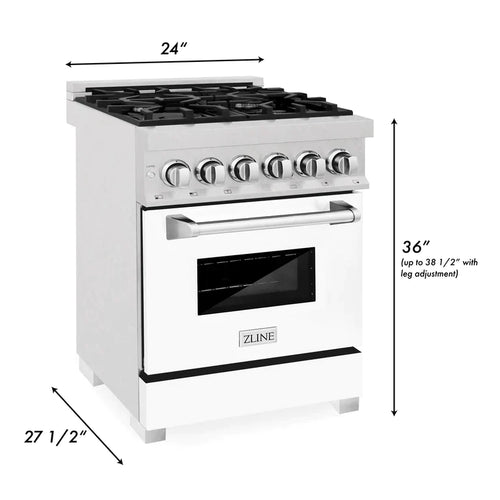 ZLINE 24 in. 2.8 cu. ft. Dual Fuel Range with Gas Stove and Electric Oven in DuraSnow® Stainless Steel and White Matte Door 17