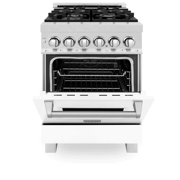 ZLINE 24 in. 2.8 cu. ft. Dual Fuel Range with Gas Stove and Electric Oven in DuraSnow® Stainless Steel and White Matte Door 4