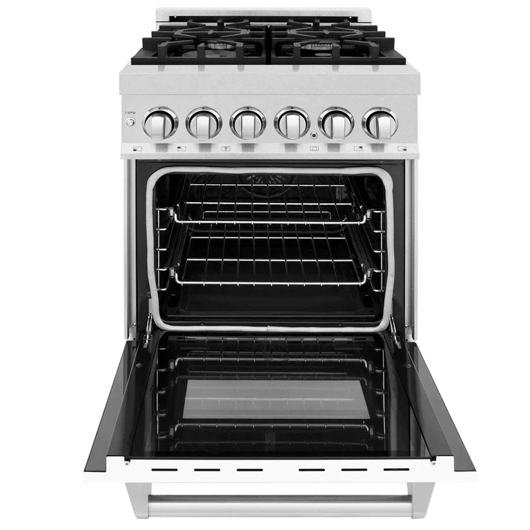 ZLINE 24 in. 2.8 cu. ft. Dual Fuel Range with Gas Stove and Electric Oven in DuraSnow® Stainless Steel and White Matte Door 5
