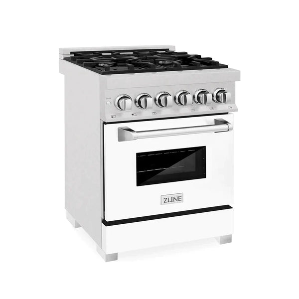 ZLINE 24 in. 2.8 cu. ft. Dual Fuel Range with Gas Stove and Electric Oven in DuraSnow® Stainless Steel and White Matte Door 6