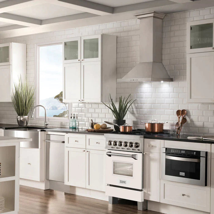 ZLINE 24 in. 2.8 cu. ft. Dual Fuel Range with Gas Stove and Electric Oven in DuraSnow® Stainless Steel and White Matte Door