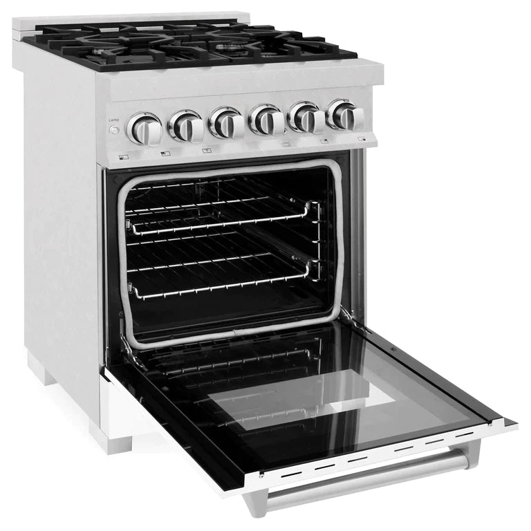 ZLINE 24 in. 2.8 cu. ft. Dual Fuel Range with Gas Stove and Electric Oven in DuraSnow® Stainless Steel and White Matte Door