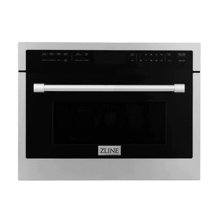 ZLINE Kitchen Package with Stainless Steel Dual Fuel Range, Convertible Vent Range Hood and 24" Microwave Oven