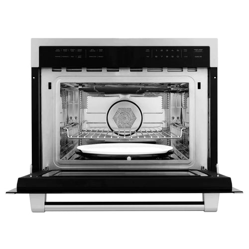 ZLINE Kitchen Package with Stainless Steel Dual Fuel Range, Convertible Vent Range Hood and 24" Microwave Oven 20
