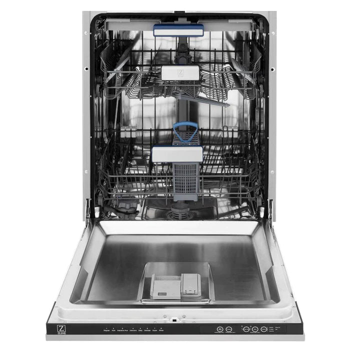 ZLINE Kitchen Package with Water and Ice Dispenser Refrigerator, 30" Dual Fuel Range, 30" Range Hood, Microwave Drawer, and 24" Tall Tub Dishwasher