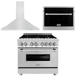 ZLINE Kitchen Package with Stainless Steel Dual Fuel Range, Convertible Vent Range Hood and 24" Microwave Oven36