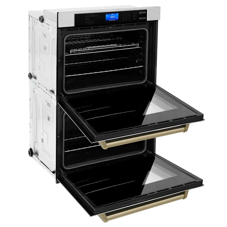 ZLINE 30 In. Autograph Edition Double Wall Oven with Self Clean and True Convection in DuraSnow® Stainless Steel and Champagne Bronze 7