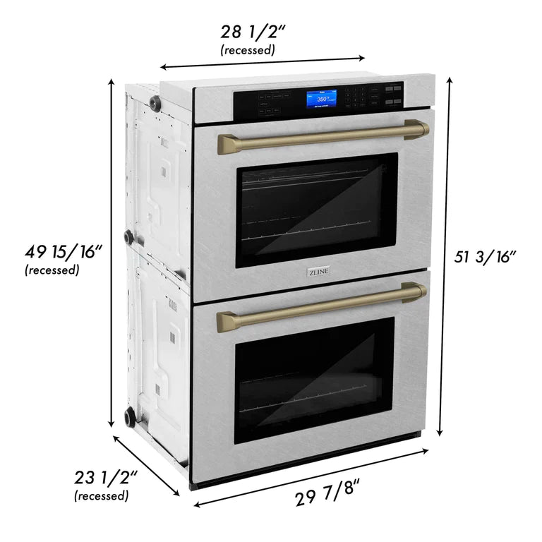 ZLINE 30 In. Autograph Edition Double Wall Oven with Self Clean and True Convection in DuraSnow® Stainless Steel and Champagne Bronze 9
