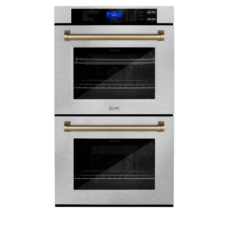 ZLINE 30 In. Autograph Edition Double Wall Oven with Self Clean and True Convection in DuraSnow® Stainless Steel and Champagne Bronze