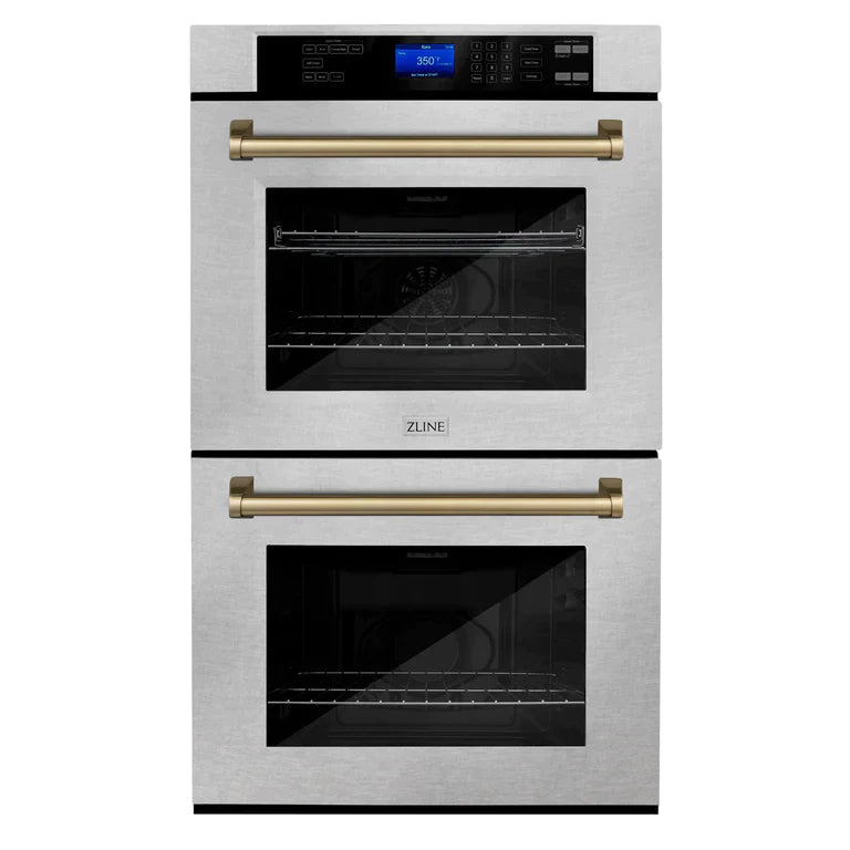 ZLINE 30 In. Autograph Edition Double Wall Oven with Self Clean and True Convection in DuraSnow® Stainless Steel and Champagne Bronze 10