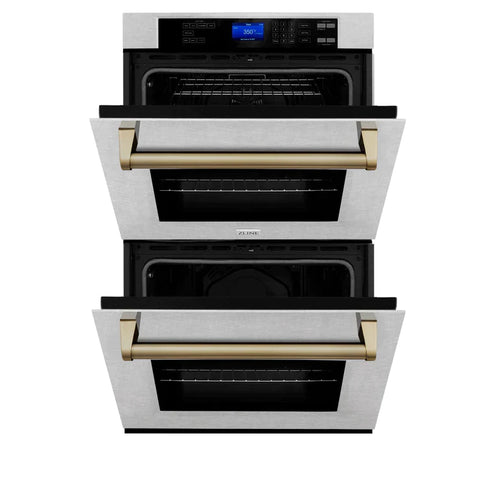 ZLINE 30 In. Autograph Edition Double Wall Oven with Self Clean and True Convection in DuraSnow® Stainless Steel and Champagne Bronze 3