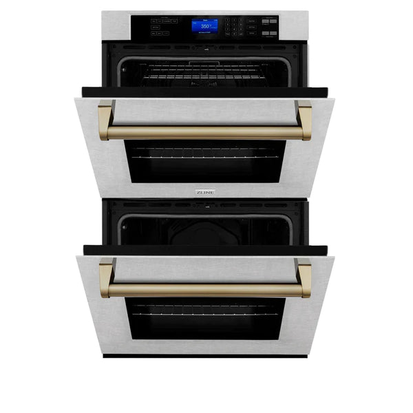 ZLINE 30 In. Autograph Edition Double Wall Oven with Self Clean and True Convection in DuraSnow® Stainless Steel and Champagne Bronze 3