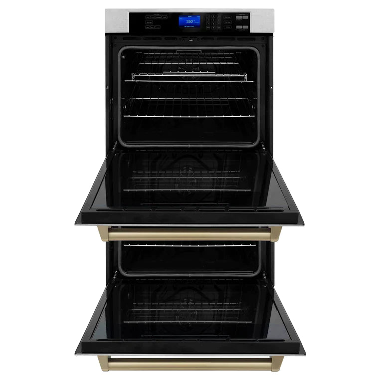 ZLINE 30 In. Autograph Edition Double Wall Oven with Self Clean and True Convection in DuraSnow® Stainless Steel and Champagne Bronze 4