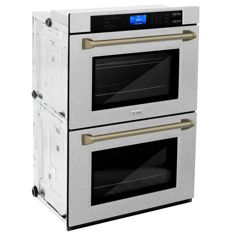 ZLINE 30 In. Autograph Edition Double Wall Oven with Self Clean and True Convection in DuraSnow® Stainless Steel and Champagne Bronze 5