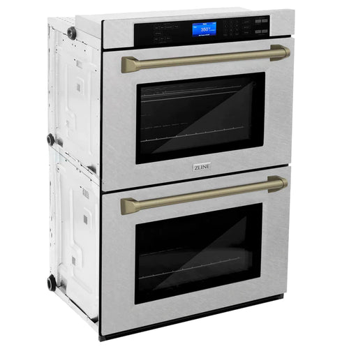 ZLINE 30 In. Autograph Edition Double Wall Oven with Self Clean and True Convection in DuraSnow® Stainless Steel and Champagne Bronze 5