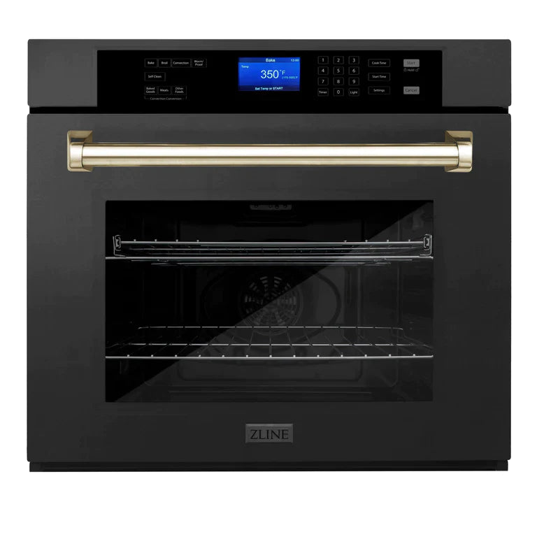 ZLINE 30 In. Autograph Edition Single Wall Oven with Self Clean and True Convection in Black Stainless Steel and Gold 8